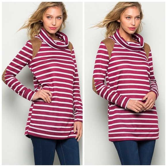 ❤️LAST 1!! Wine Striped Cowl Neck Front Tie Tunic - Picture 6 of 7